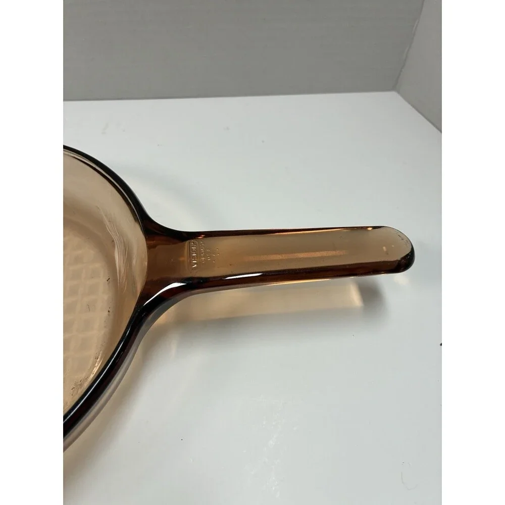 Vision Corning Ware Amber Glass Cookware Lot 2 Pc Bowl & Frying Pan USA